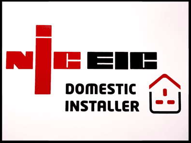 NICEIC Domestic Installer logo with a red and black design, featuring a house icon with an electrical plug symbol.