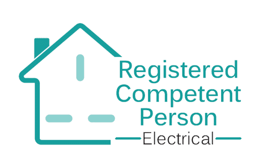 Logo of a house outline with the text "Registered Competent Person Electrical" next to it.